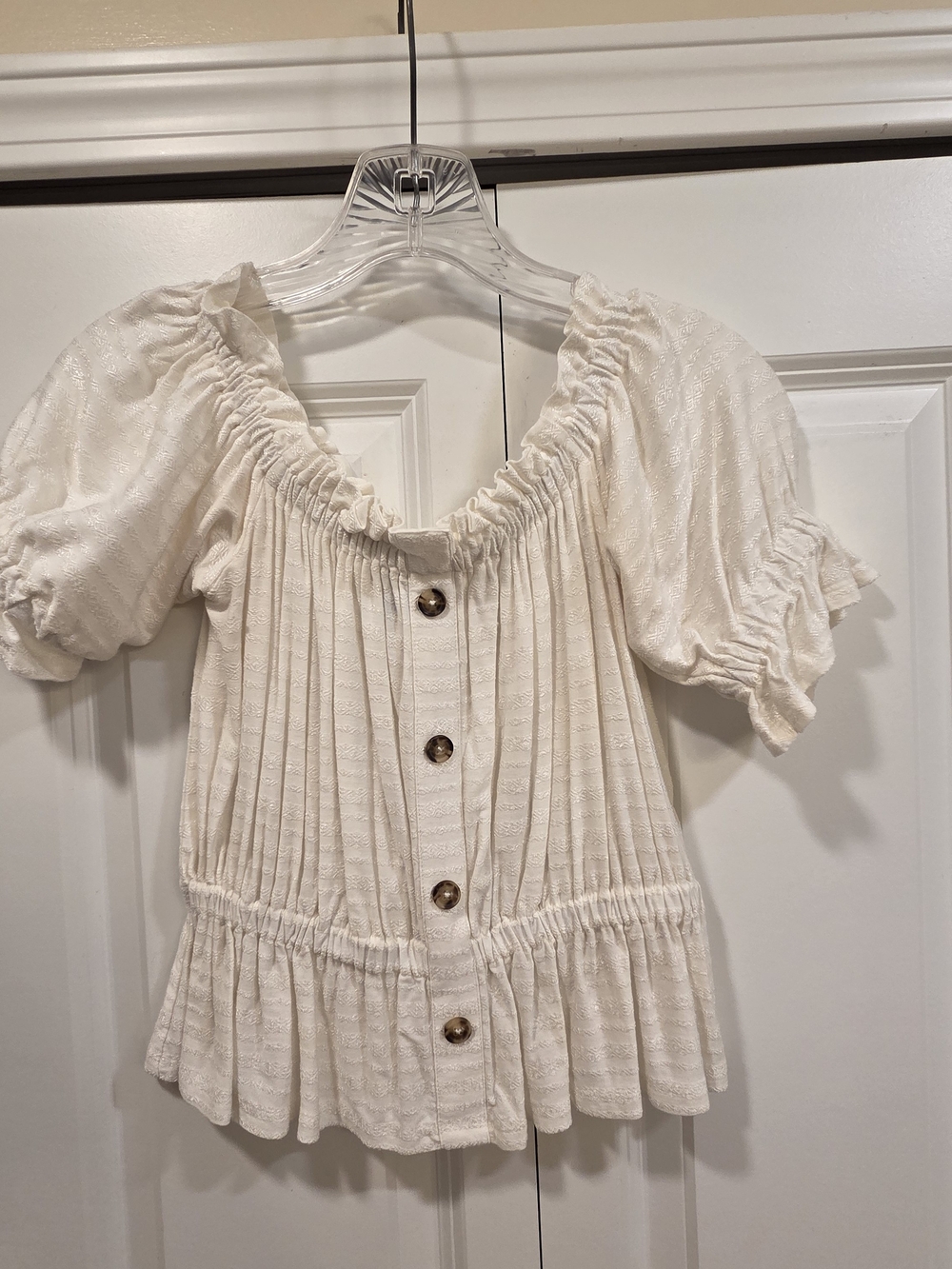 Express Cream Button-Front Off The Shoilder Blouse